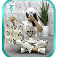لباس راحتی زنانه 3 تکه طرح خرس و قلب مدل 013