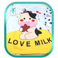 لباس ۳ تکه دخترانه راحتی طرح گاو Love Milk کد 029