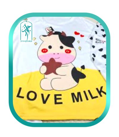 لباس ۳ تکه دخترانه راحتی طرح گاو Love Milk کد 029