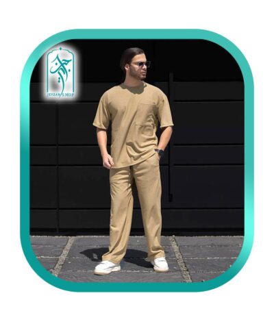 ست لباس مردانه مراکشی طرحی بیسکوئیتی کرم