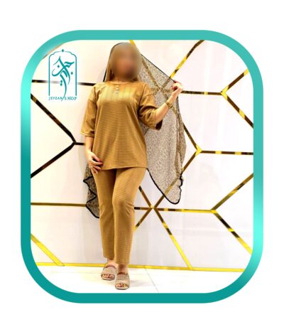 ست لباس زنانه راحتی و خانگی مراکشی یقه گرد ۳ دکمه مدل 052