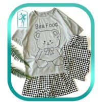 لباس ست 3 تکه راحتی دخترانه طرح خرس عروسکی SEAFOOD مدل 053