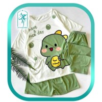 لباس ست سه تکه راحتی دخترانه طرح دایناسور have a nice day مدل 059