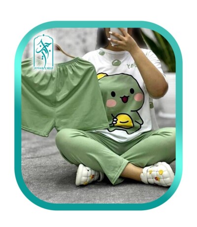 لباس ست سه تکه راحتی دخترانه طرح دایناسور have a nice day مدل 059