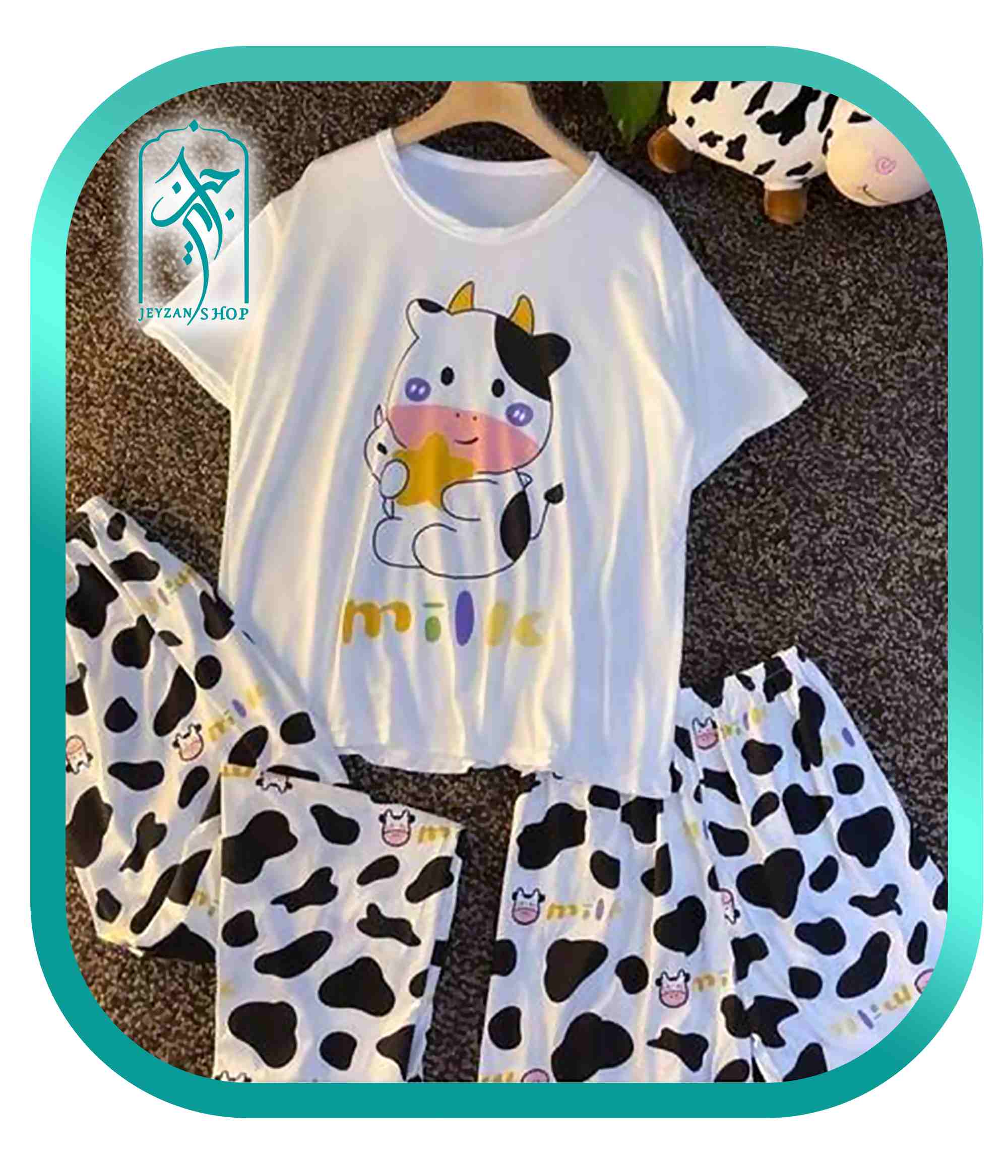 لباس راحتی دخترانه ست 3 تکه طرح گاو و ستاره