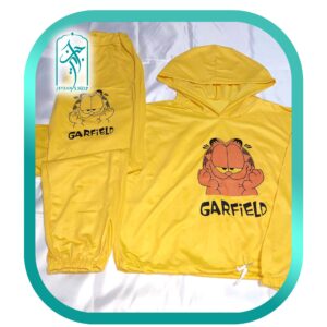 ست کراپ هودی و شلوار دخترانه طرح گارفیلد مدل 034