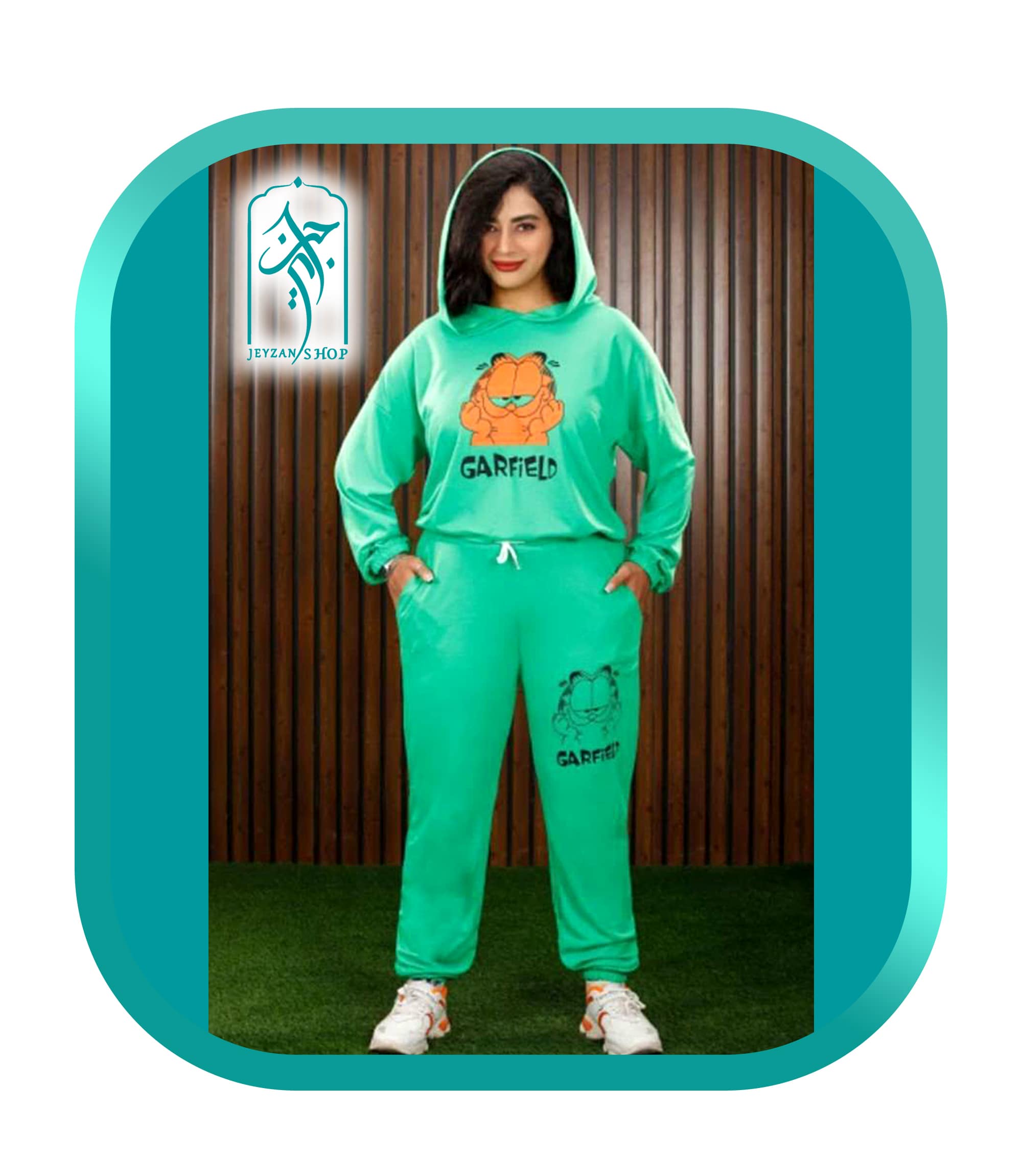 ست کراپ هودی و شلوار دخترانه طرح گارفیلد مدل 034