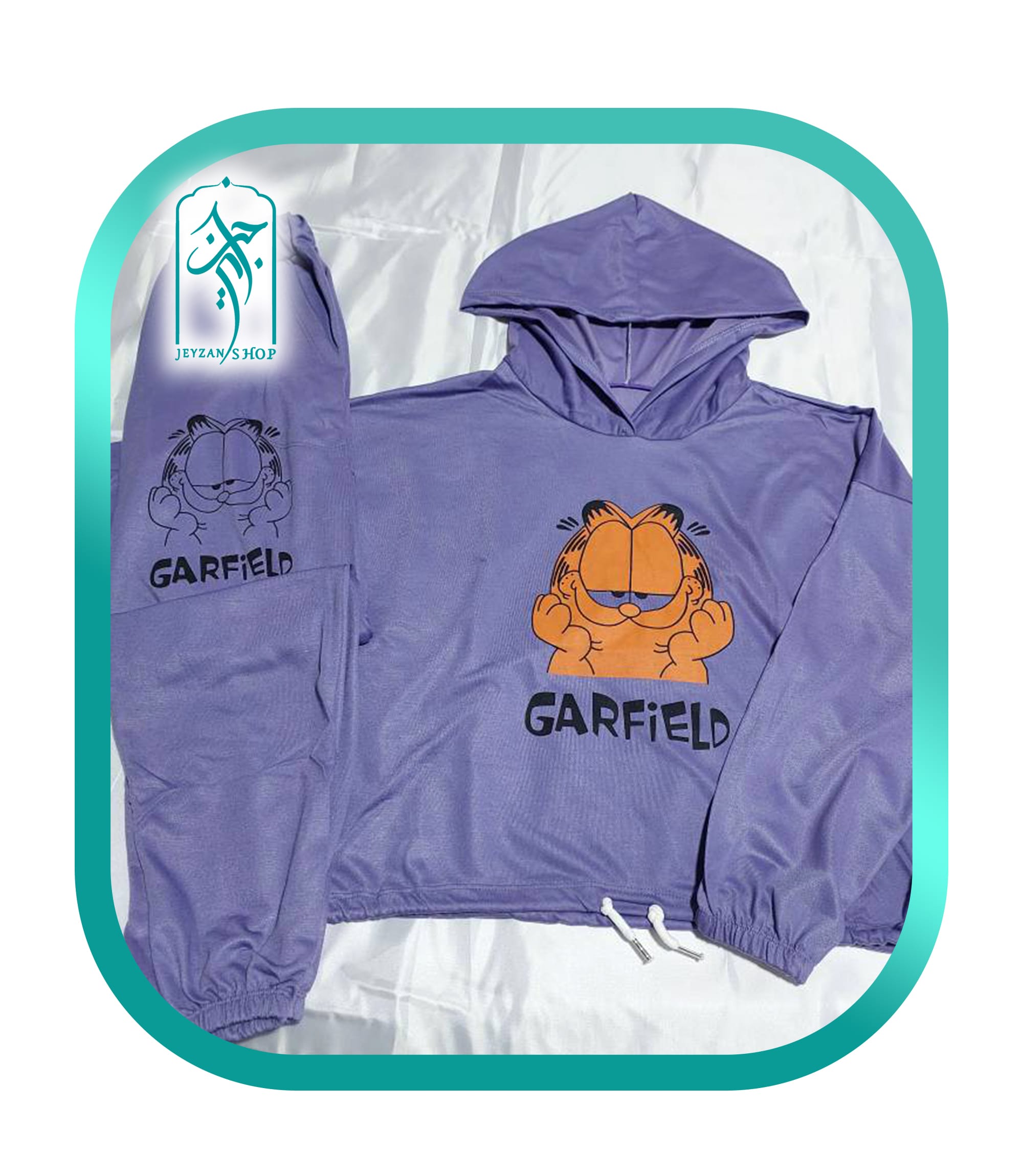 ست کراپ هودی و شلوار دخترانه طرح گارفیلد مدل 034