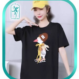 تی شرت دخترانه طرح لک لک کلاه دار مدل 037