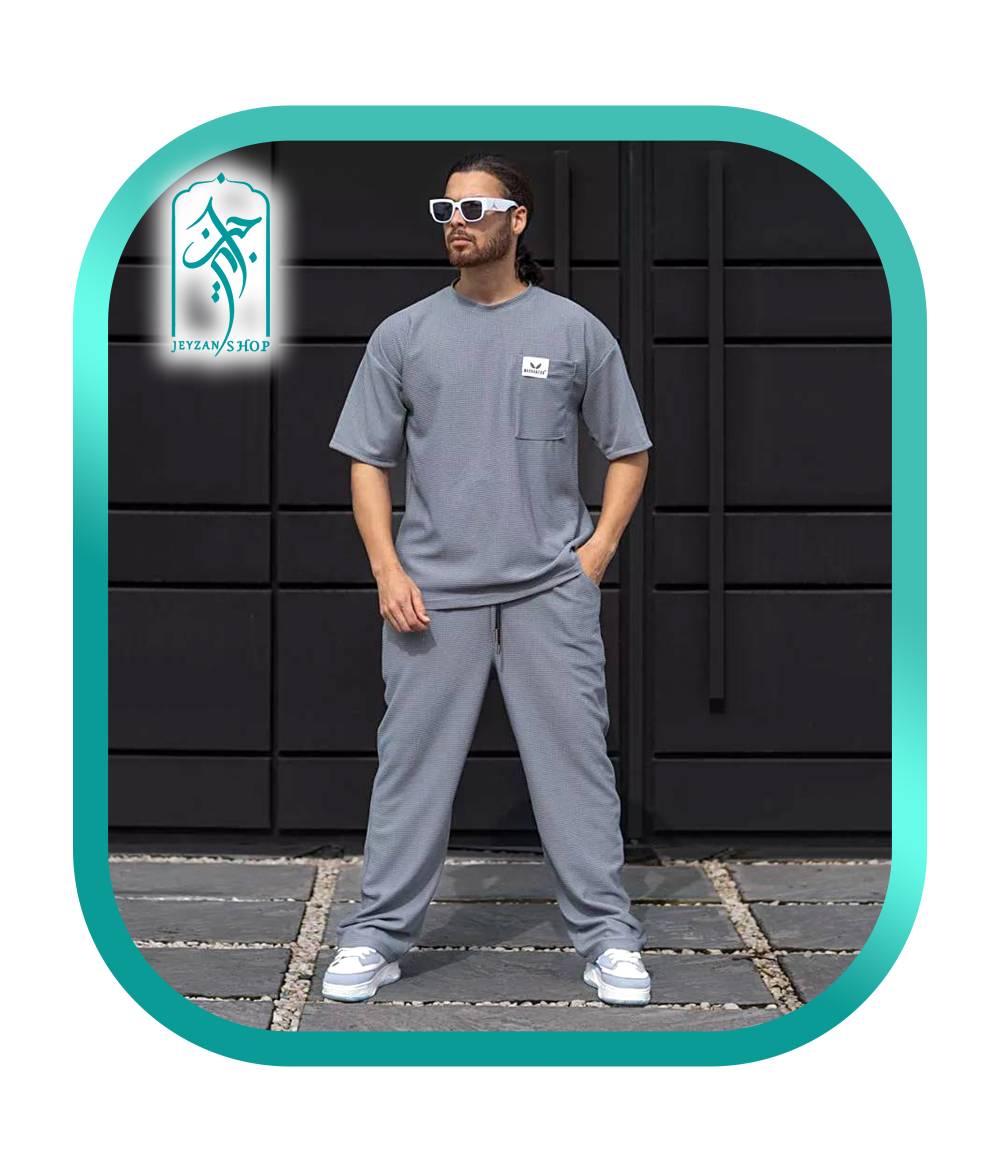 ست لباس مردانه مراکشی طرحی بیسکوئیتی طوسی