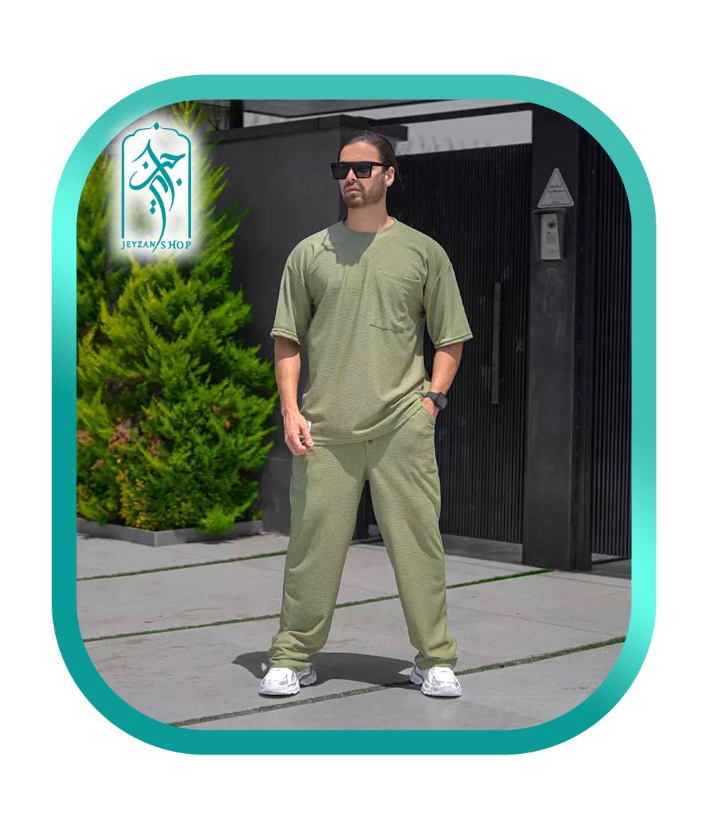 ست لباس مردانه مراکشی طرحی بیسکوئیتی سبز