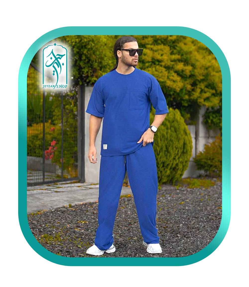 ست لباس مردانه مراکشی طرحی بیسکوئیتی آبی