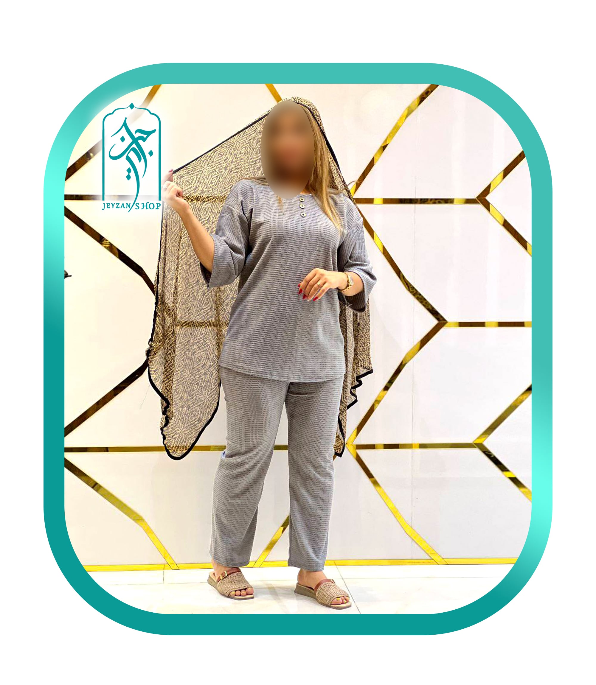 ست لباس زنانه راحتی و خانگی مراکشی یقه گرد ۳ دکمه مدل 052