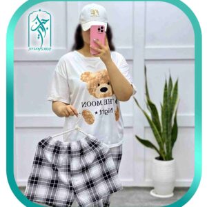 ست لباس راحتی دخترانه 3 تکه طرح خرس قهوه ای مدل 016