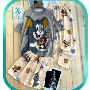 ست ۳ تکه لباس راحتی زنانه طرح تام و جری مدل 012