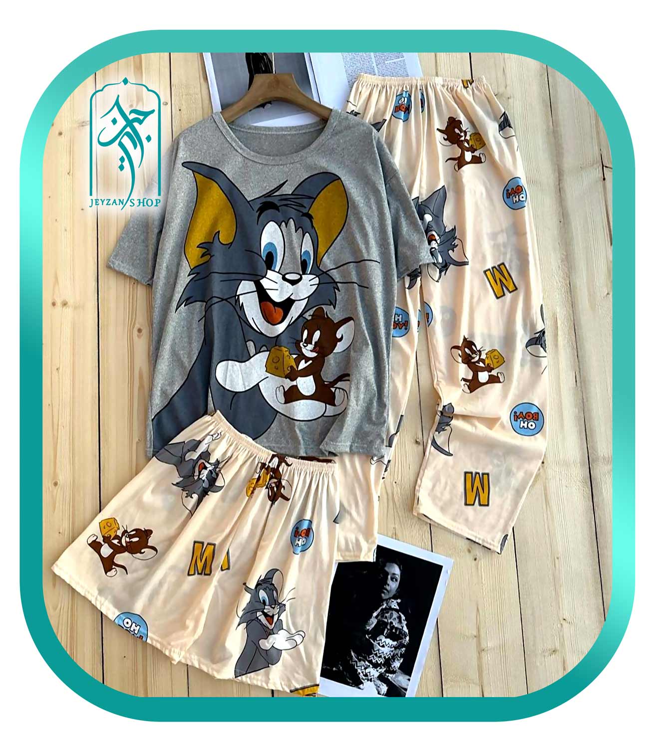 ست ۳ تکه لباس راحتی دخترانه طرح تام و جری