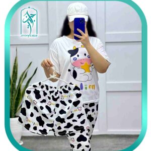 لباس راحتی دخترانه ست 3 تکه طرح گاو و ستاره