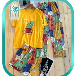لباس راحتی ۳ تکه دخترانه طرح کاکتوس