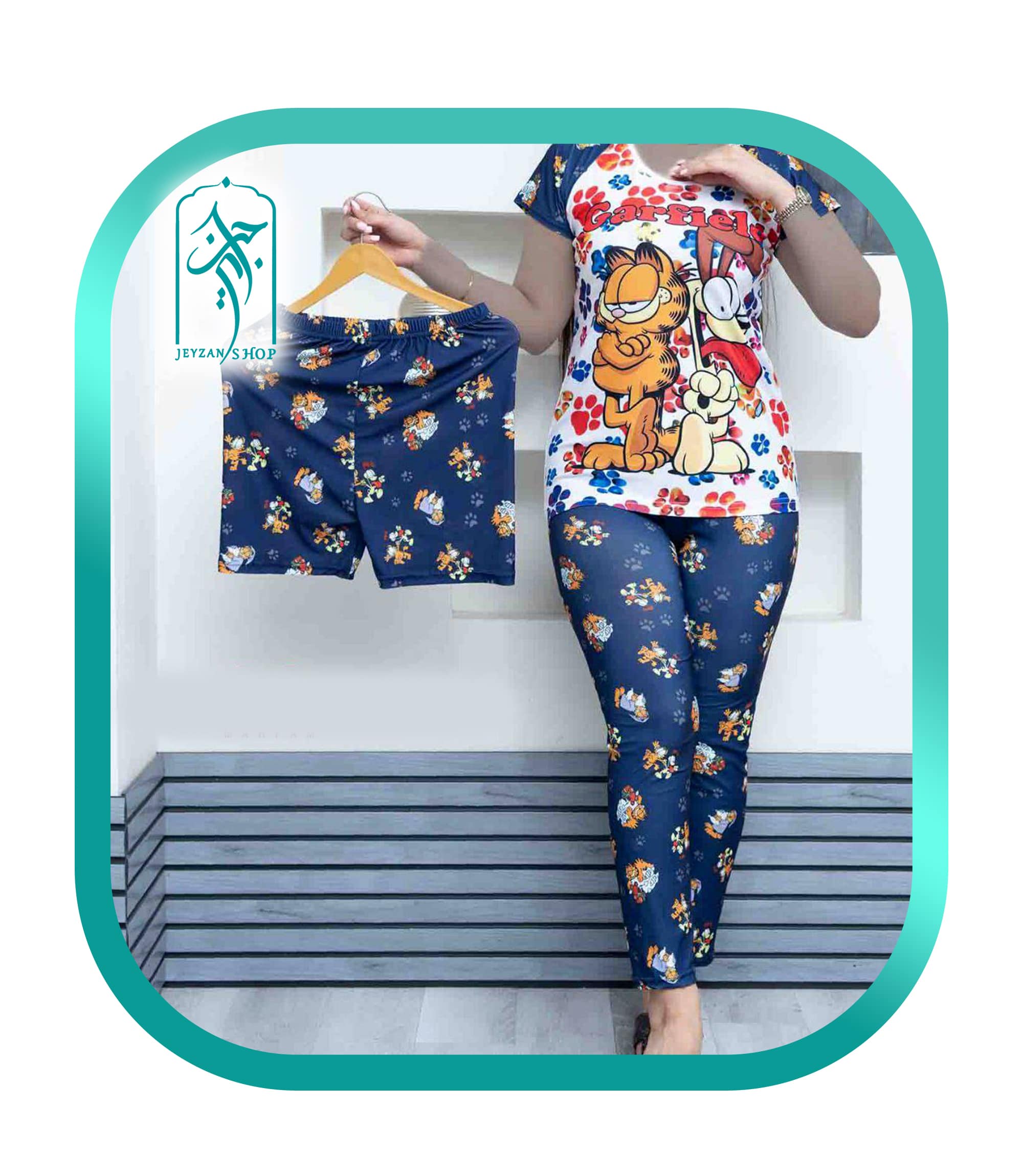 لباس راحتی ۳ تکه زنانه طرح گارفیلد مدل 033