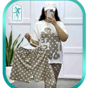 لباس ست 3 تکه راحتی زنانه طرح میکی ماوس قهوه ای