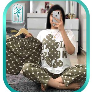 لباس ست 3 تکه راحتی زنانه طرح میکی ماوس قهوه ای مدل 018
