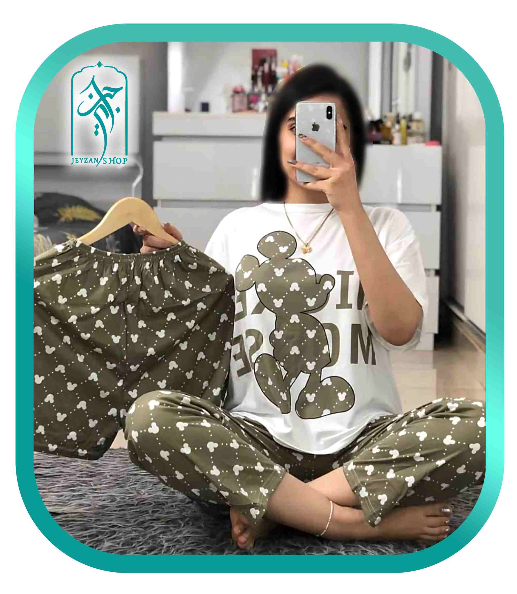 ست 3 تکه راحتی زنانه طرح میکی ماوس قهوه ای