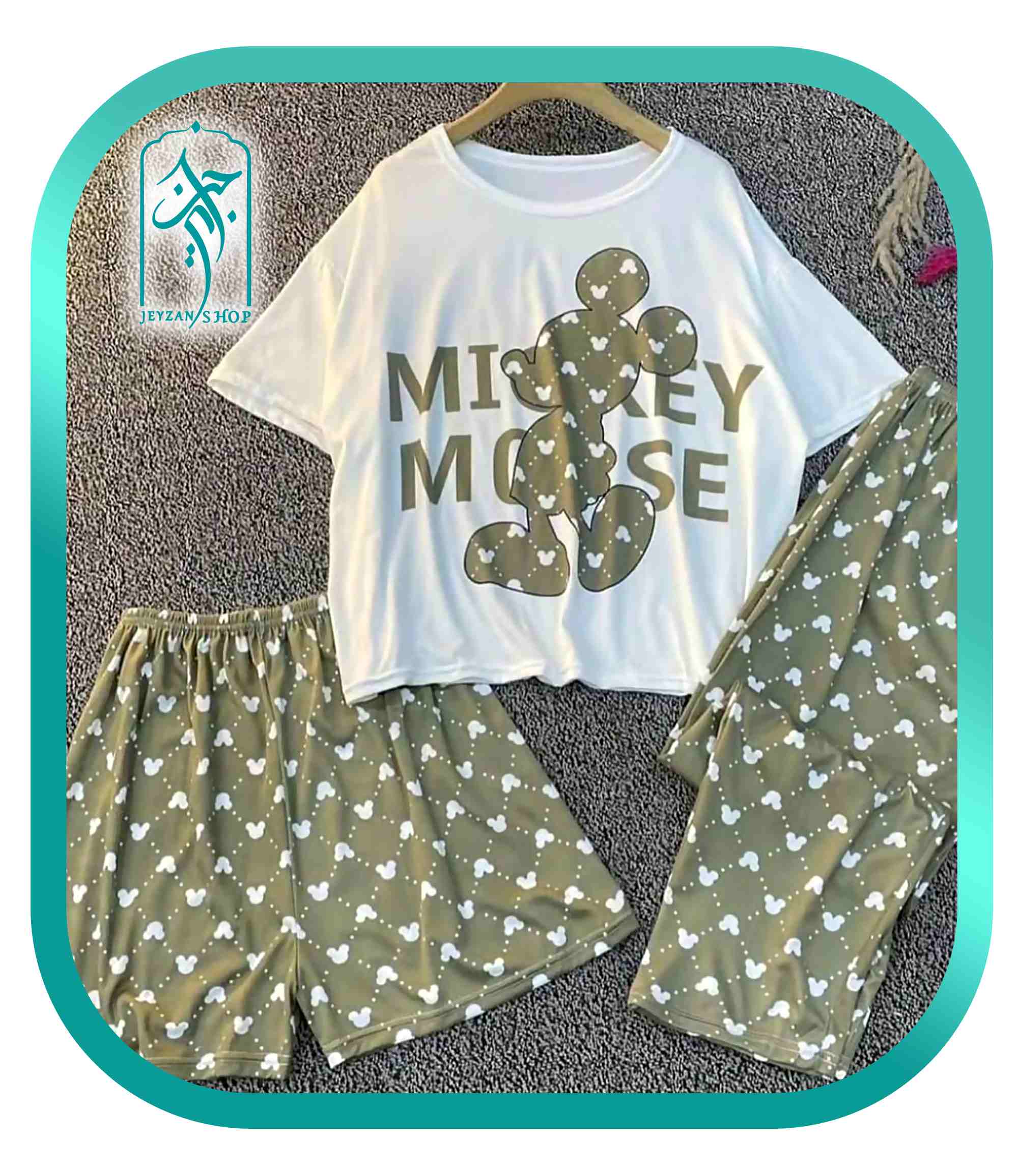 ست 3 تکه راحتی دخترانه میکی ماوس قهوه ای
