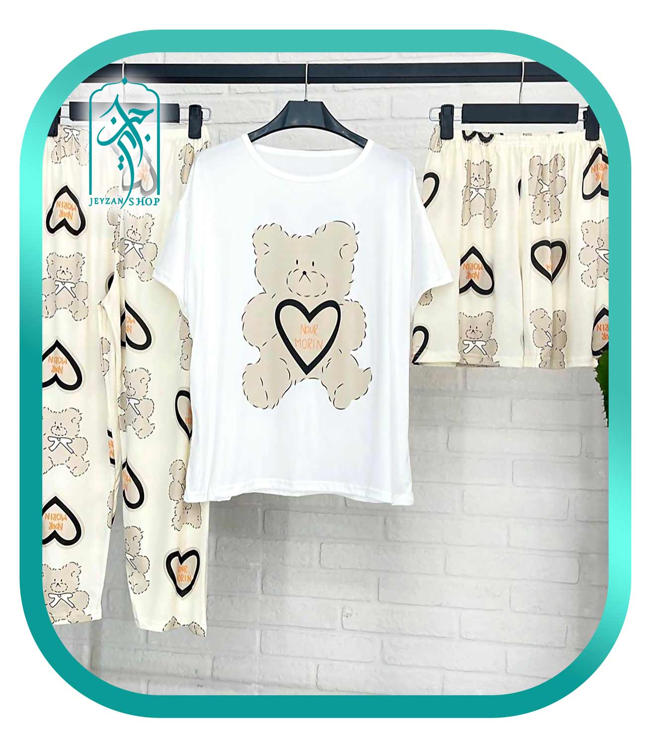 لباس راحتی زنانه 3 تکه طرح خرس و قلب