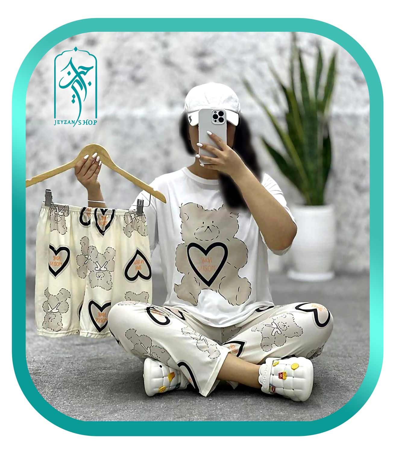 لباس راحتی زنانه 3 تکه طرح خرس و قلب مدل 013