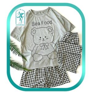 لباس ست 3 تکه راحتی دخترانه طرح خرس عروسکی SEAFOOD مدل 053
