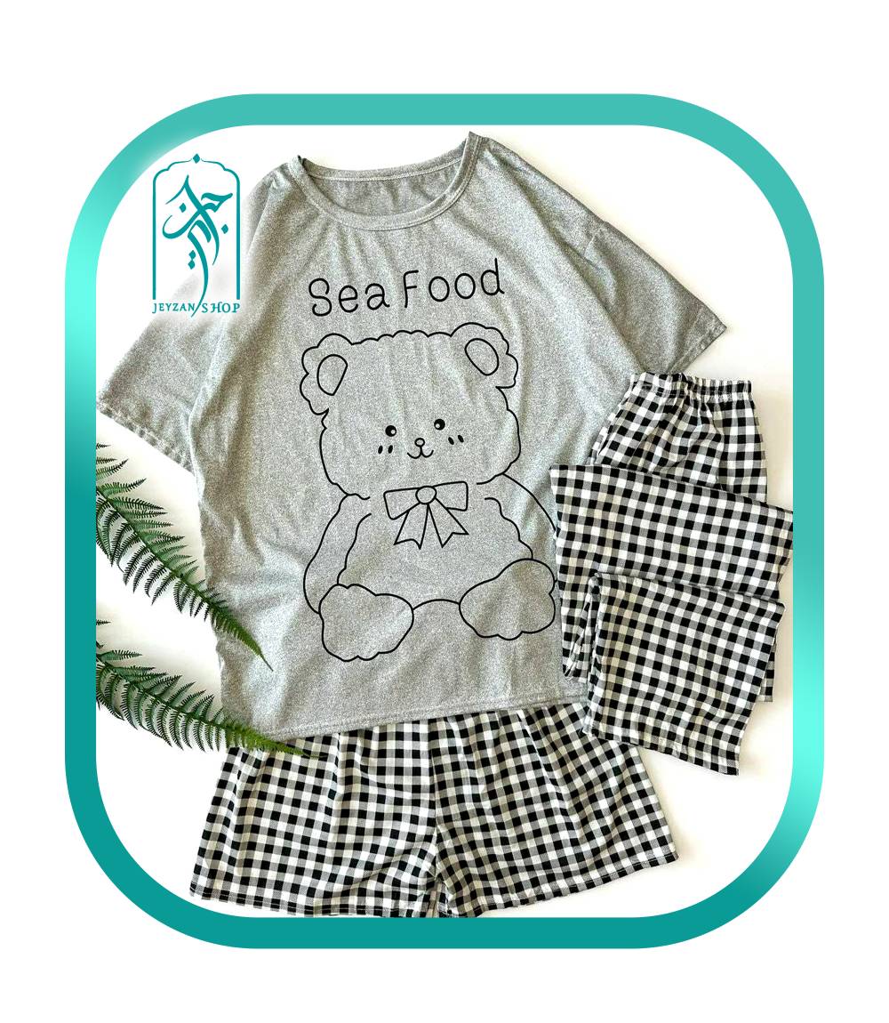 لباس ست 3 تکه راحتی دخترانه طرح خرس عروسکی SEAFOOD مدل 053