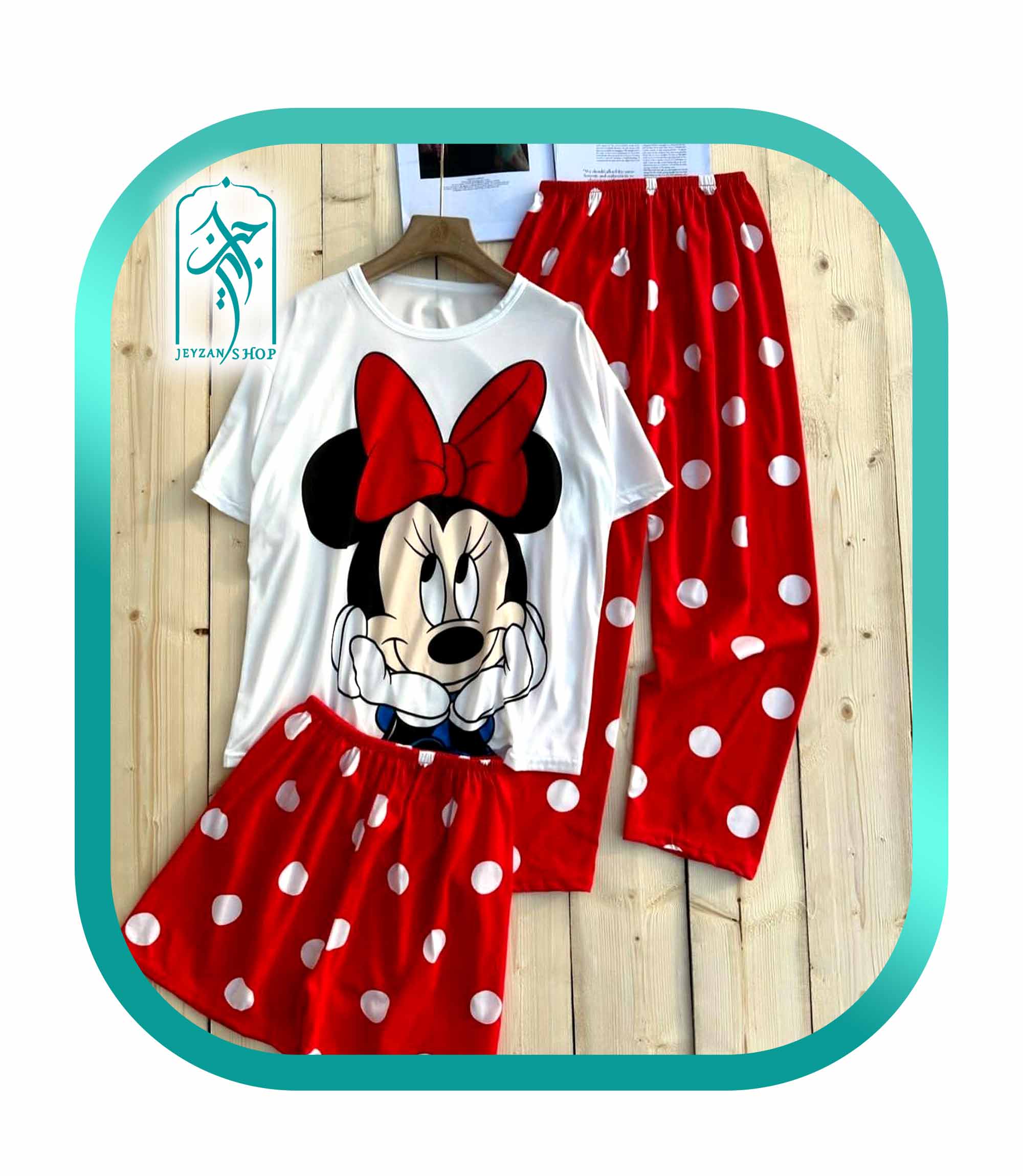لباس ست 3 تکه راحتی دخترانه طرح موش مینی موس مدل 049