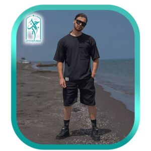 ست لباس مردانه تی شرت و شلوارک مراکشی خطی طرحدار مدل 039