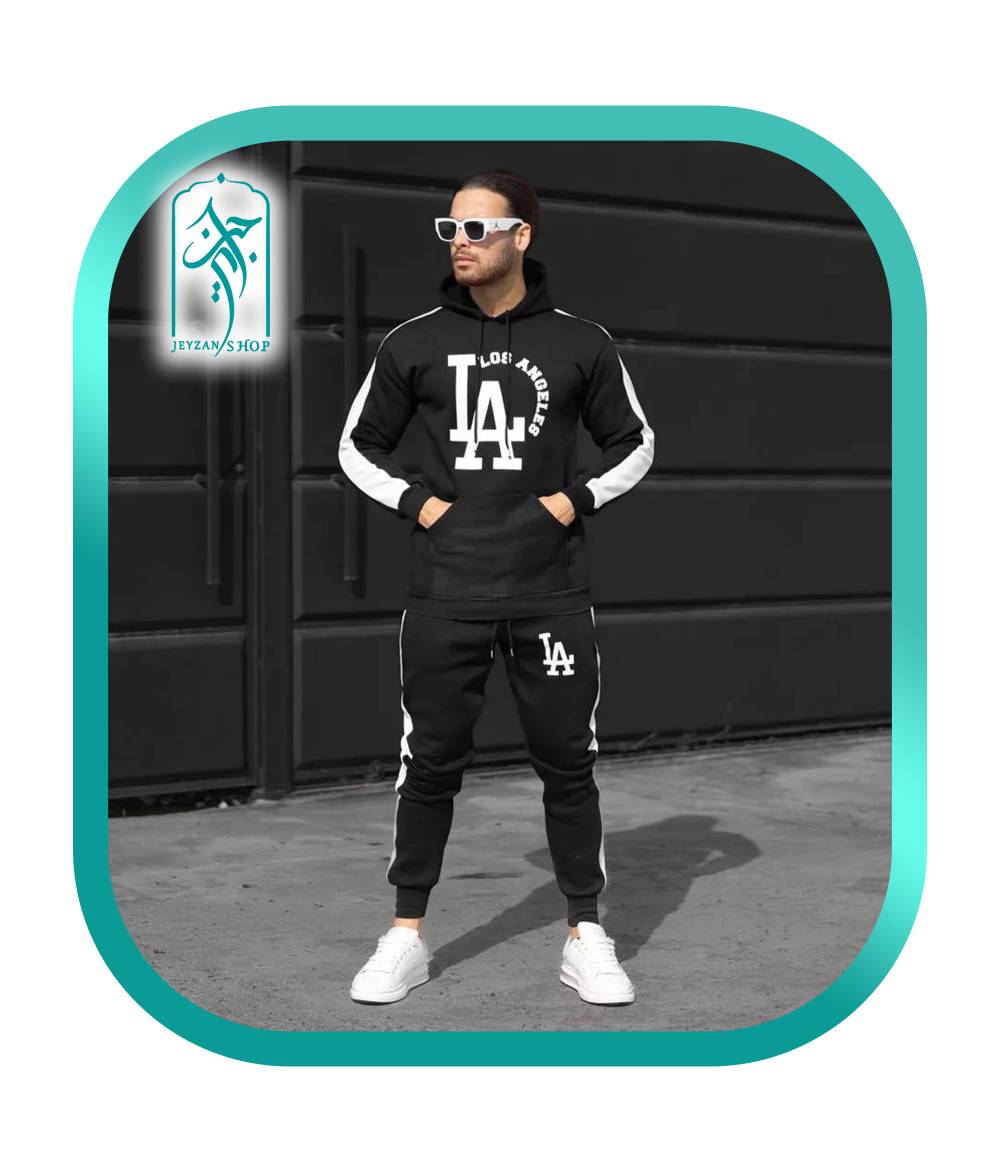 ست هودی و شلوار اسلش مردانه طرح LA مدل 054