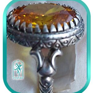 انگشتر نقره نگین اتمی طلایی مدل 005