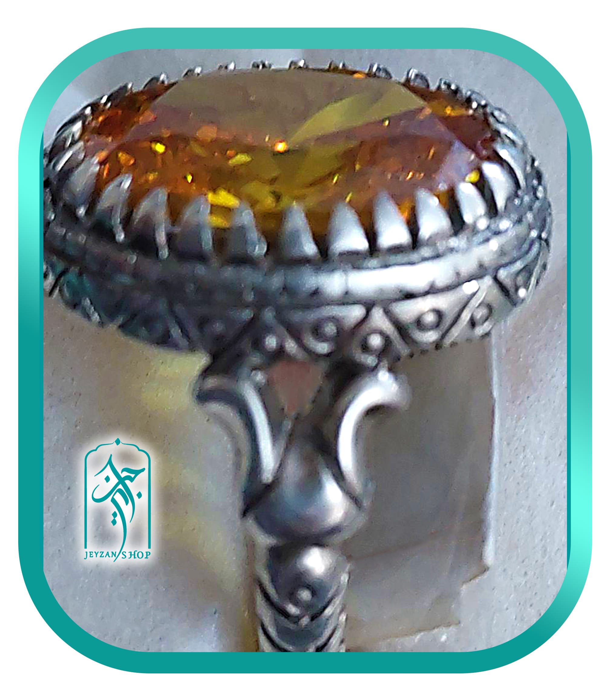 انگشتر نقره نگین اتمی طلایی 005