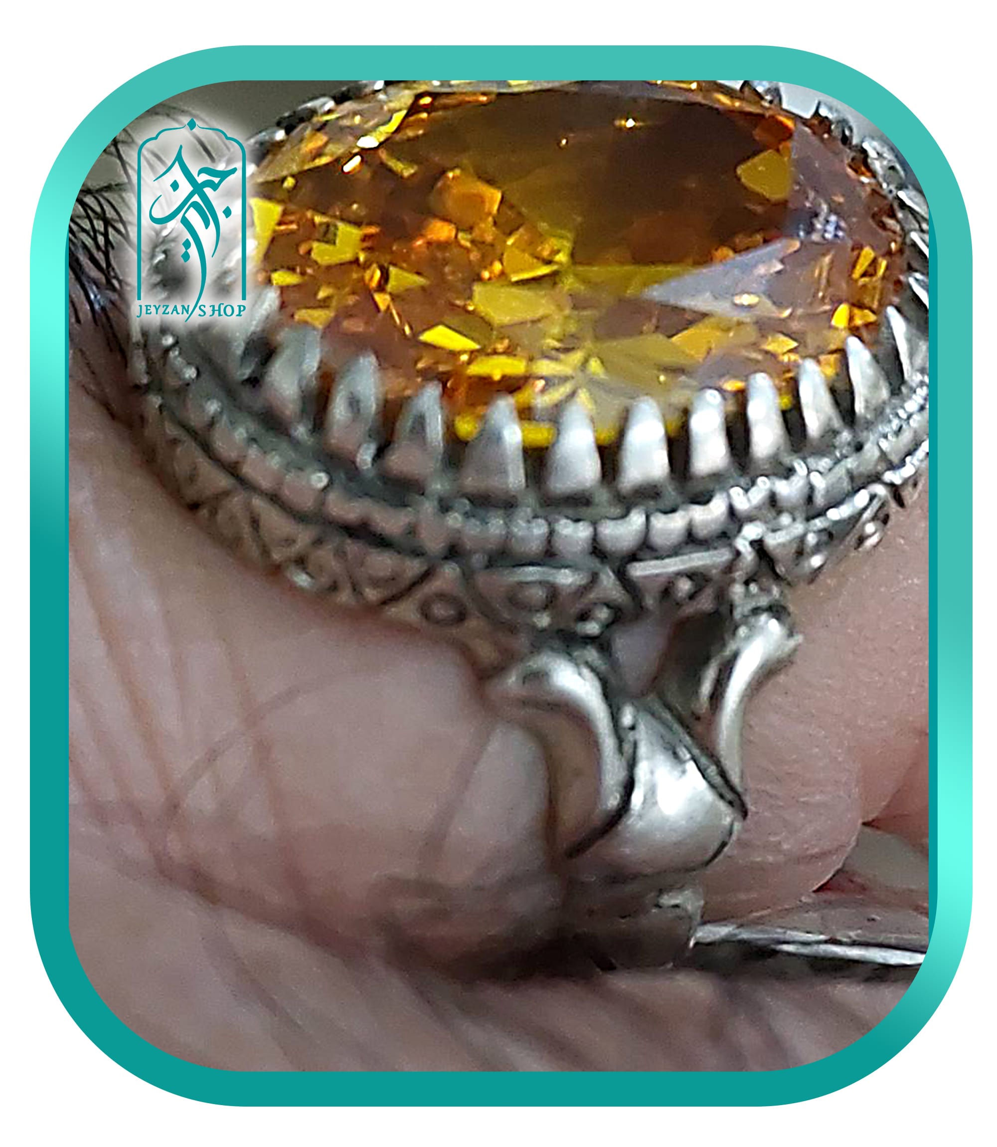 انگشتر نقره نگین اتمی طلایی مدل 005