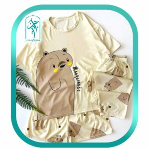 لباس ست 3 تکه راحتی زنانه طرح خرس ماکیونید مدل 045