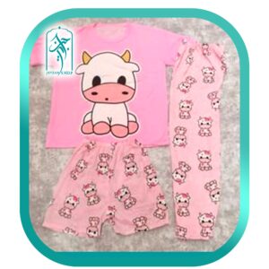 لباس ۳ تکه زنانه راحتی طرح گاوی صورتی مدل کد 028