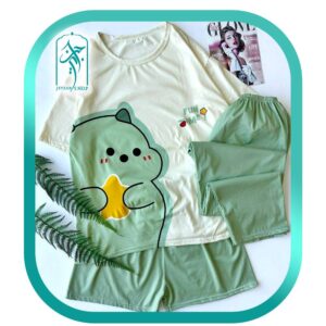 لباس ست سه تکه راحتی زنانه طرح بچه اژدها FUN TIME مدل 060