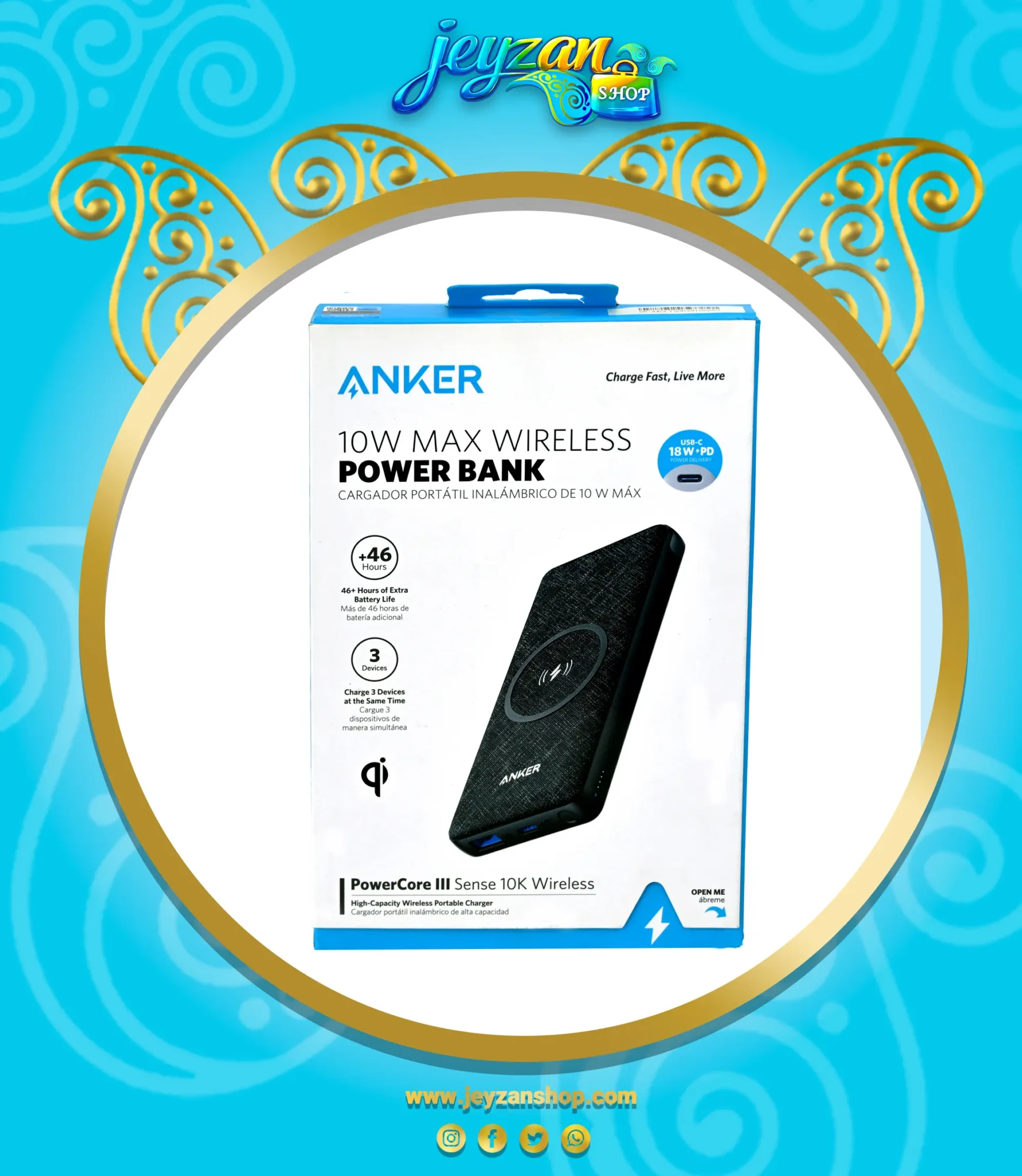 پاوربانک 10000 وایرلس فست شارژ انکر مدل A1617H11 آی کیو دار