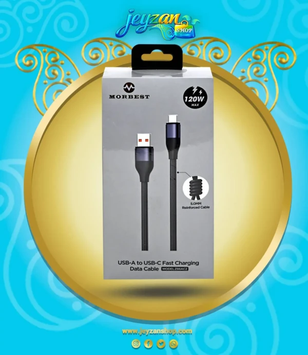 کابل 120 وات فست شارژ USB A به TYPE C موربست مدل Z86AC2