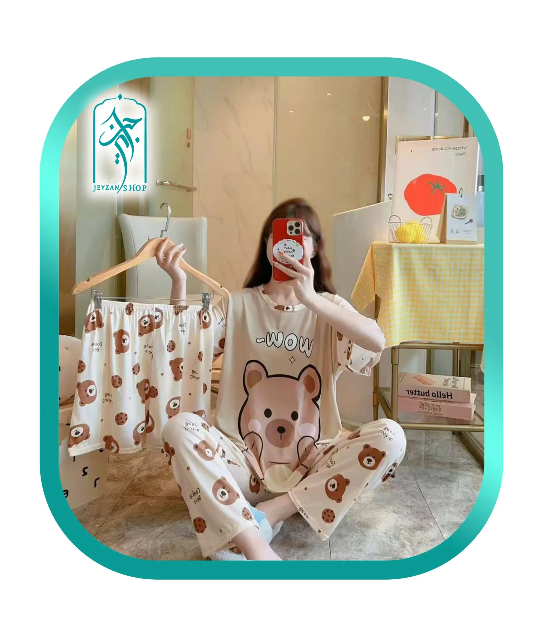 لباس ست سه تیکه راحتی زنانه طرح خرس لپ سرخ کد H0136