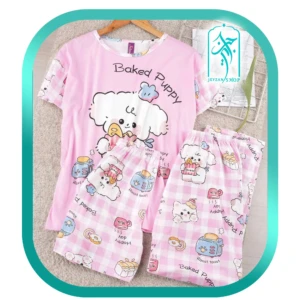 لباس ست سه تکه زنانه و دخترانه طرح Baked puppy کد H228