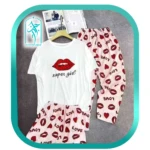 لباس ست سه تکه زنانه و دخترانه طرح LOVE کد H249