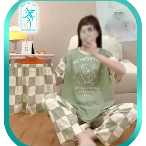 لباس ست سه تیکه زنانه و دخترانه طرح خرس سبز کد H369